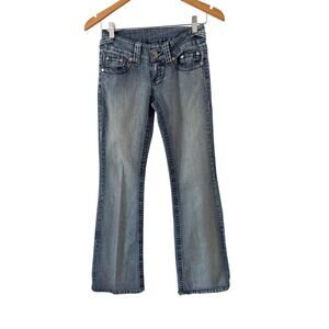 Hydraulic Y2K Light Blue Stretch Denim Boot Cut Jeans Size 3 Shredded Bottom